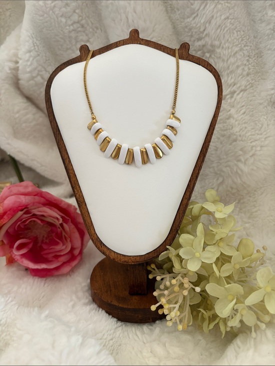 Jewelry - Avon Gold and White Beaded Bar Necklace - Women Jewelry